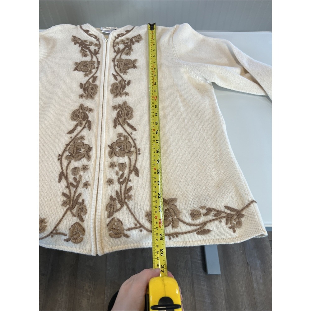 Coldwater Creek 100% lambs wool sweater embroidered brown flowers Cottagecore 1X - Picture 10 of 11